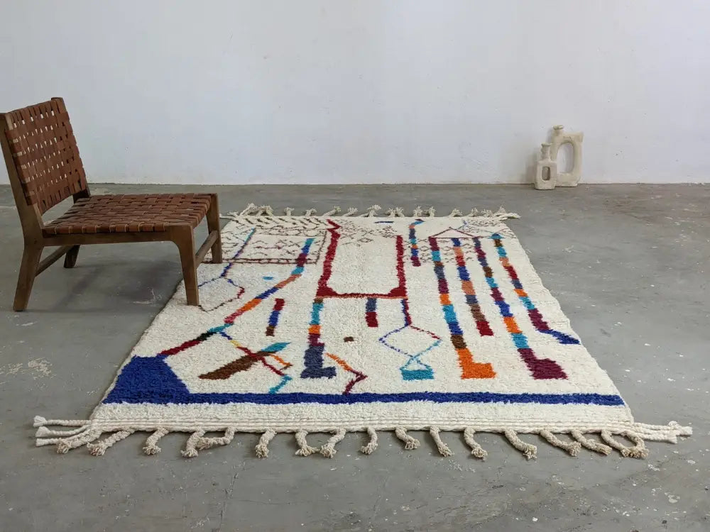 Beige Geometric Moroccan Rug for Daily Use