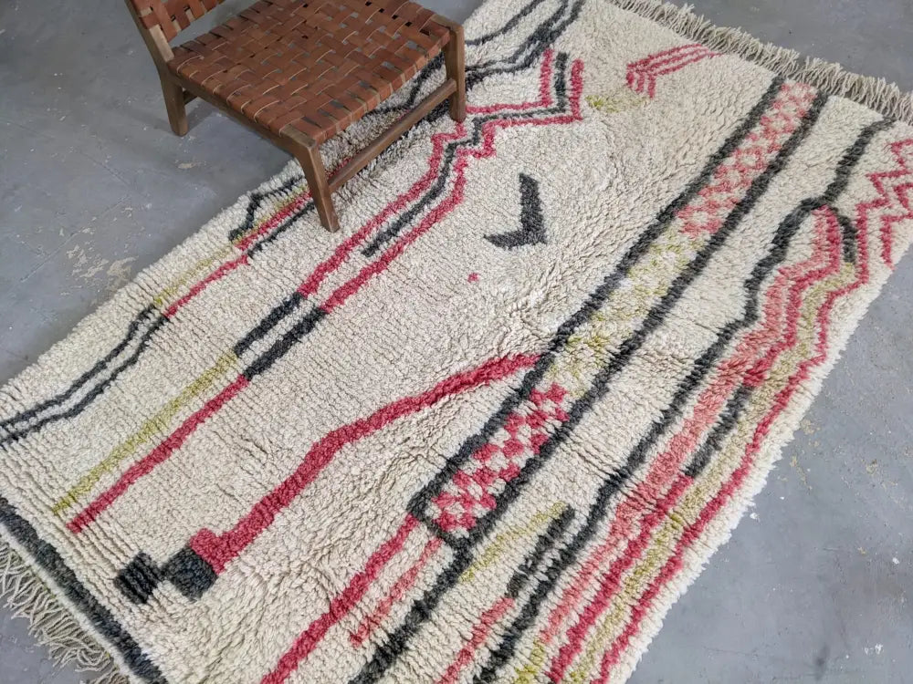 Beige Wool Moroccan Rug for Living Room