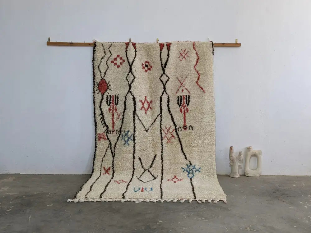 Beige Geometric Wool Rug for Living Room
