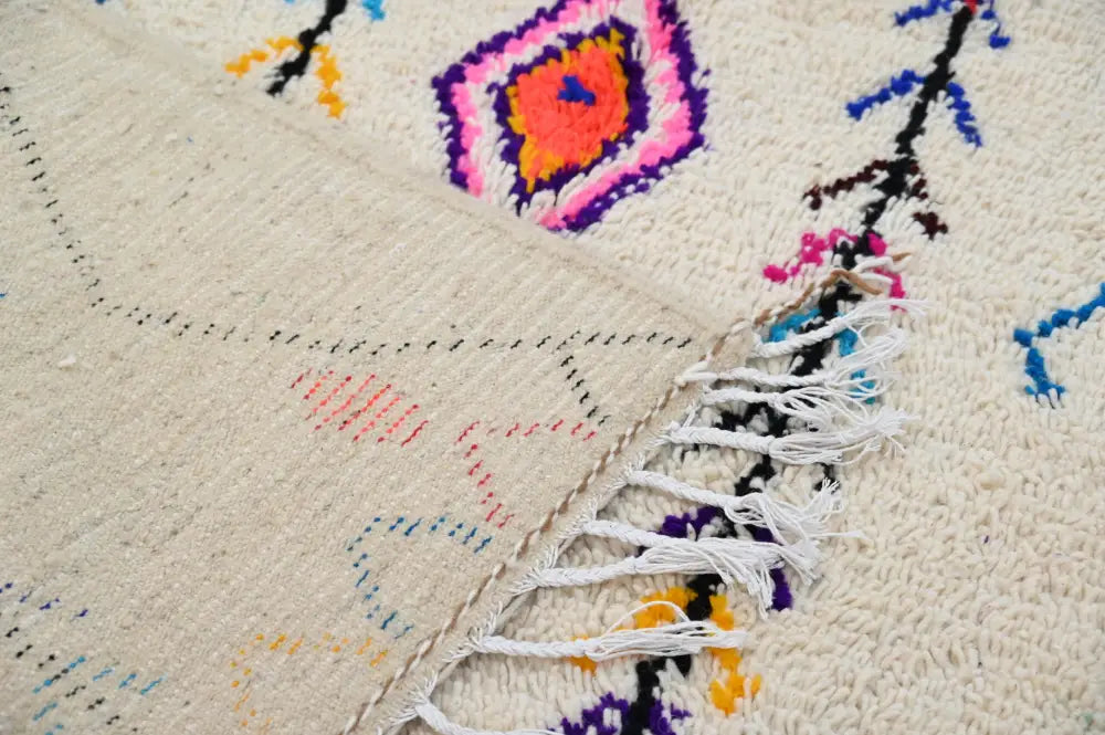 Beige Azilal Moroccan Rug with Vibrant Patterns