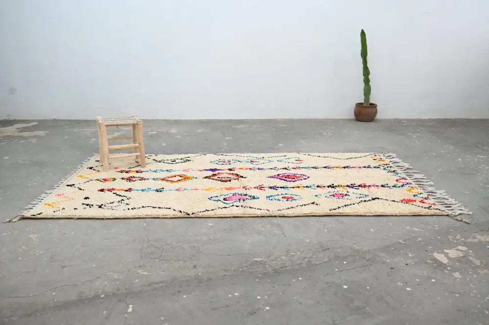 Beige Azilal Moroccan Rug with Vibrant Patterns