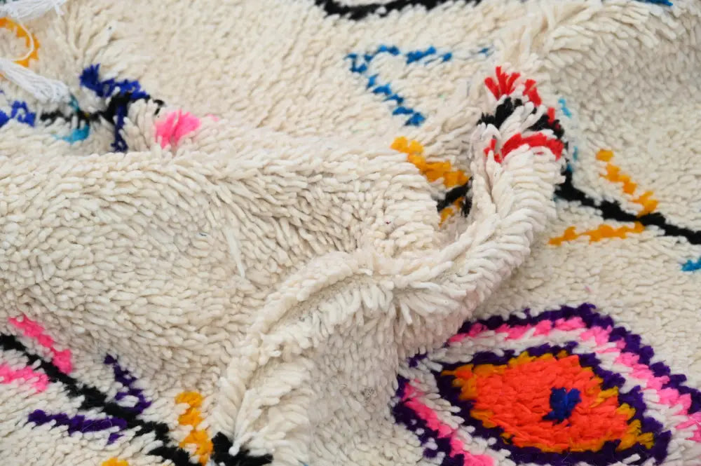 Beige Azilal Moroccan Rug with Vibrant Patterns