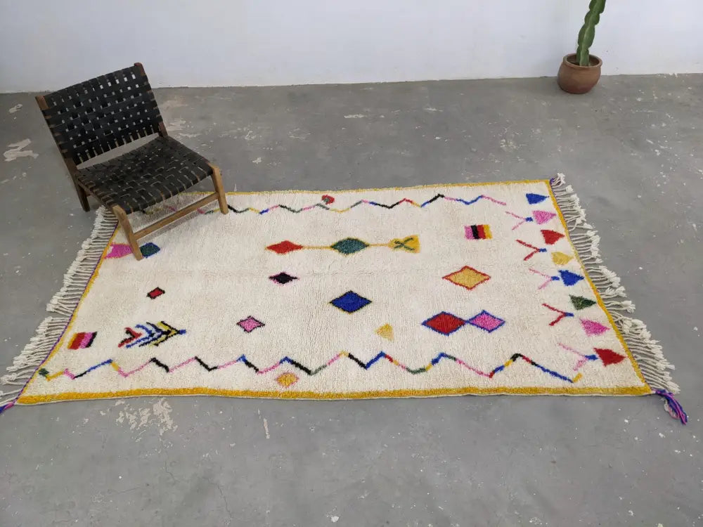 Artisan-Crafted Beige Azilal Moroccan Rug