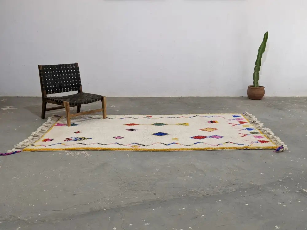 Artisan-Crafted Beige Azilal Moroccan Rug