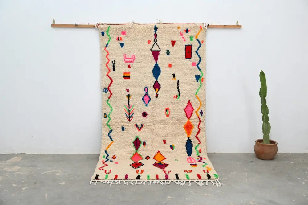Beige Geometric Azilal Rug for High-Traffic Areas
