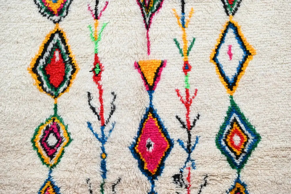Beige Geometric Azilal Rug Natural Wool for Bedrooms