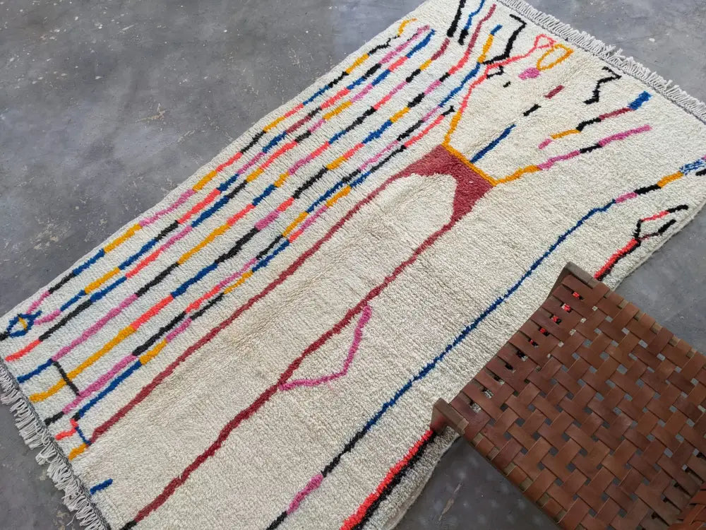 Beige Striped Wool Rug