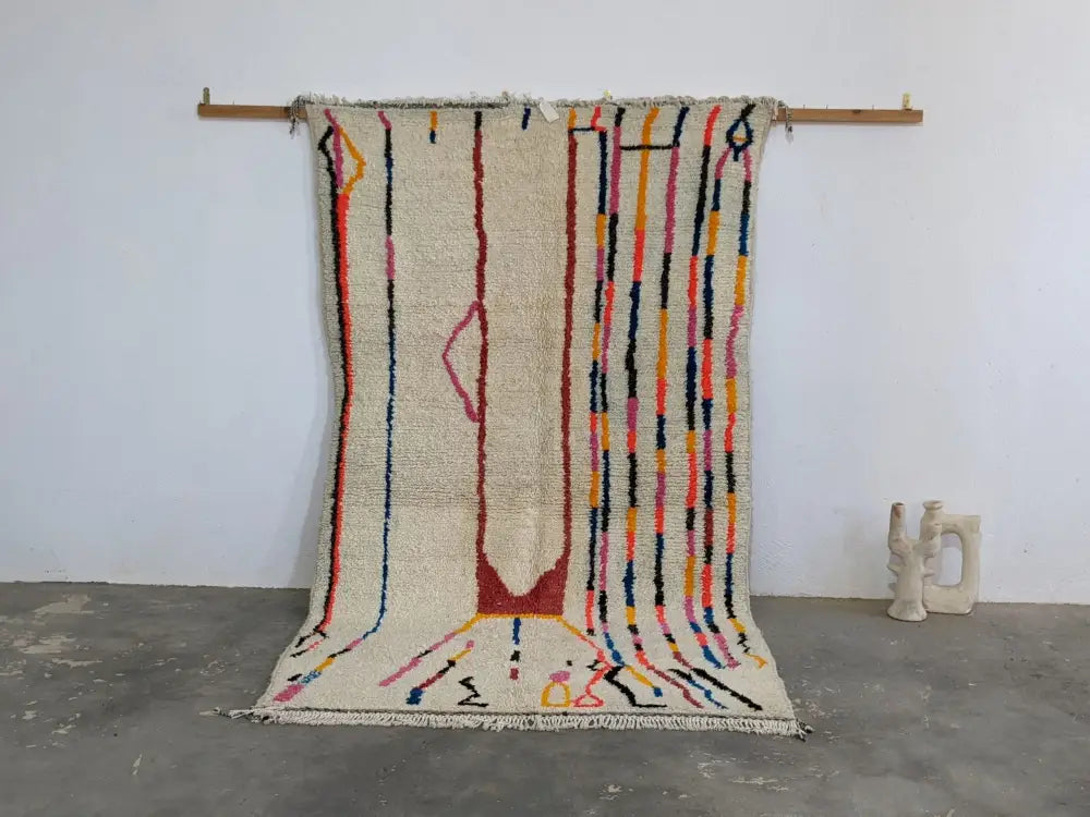 Beige Striped Wool Rug
