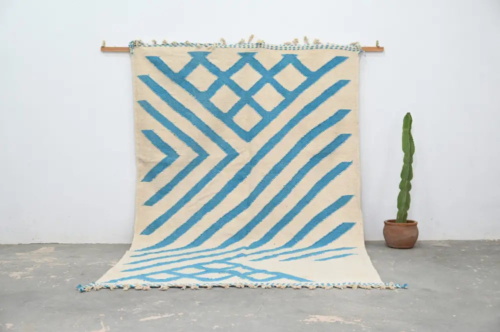 Beige Blue Moroccan Rug