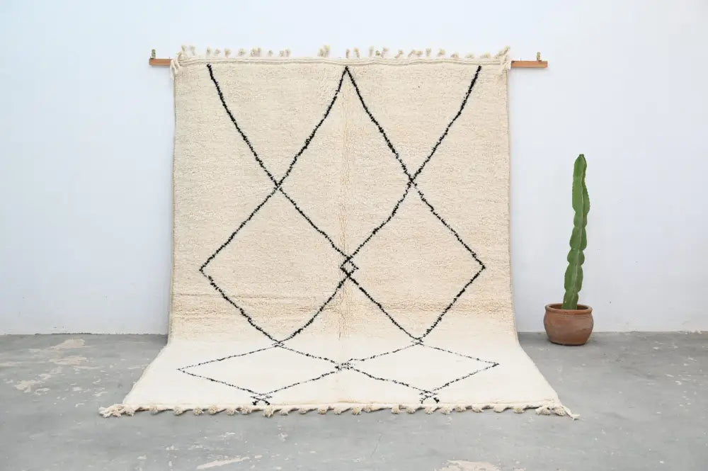 Traditional Cream Black Moroccan Rug for Contemporary Spaces