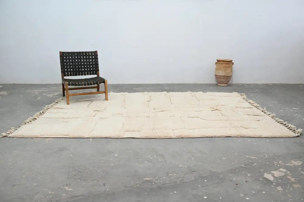 Beige Wool Moroccan Rug with Stone Pattern