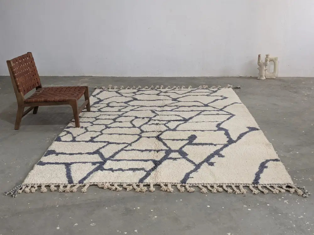 Beige Navy Wool Rug