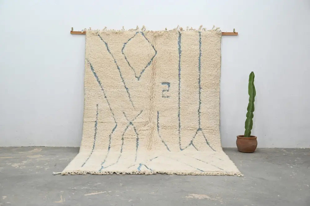 Cream Blue Moroccan Rug for Bedrooms