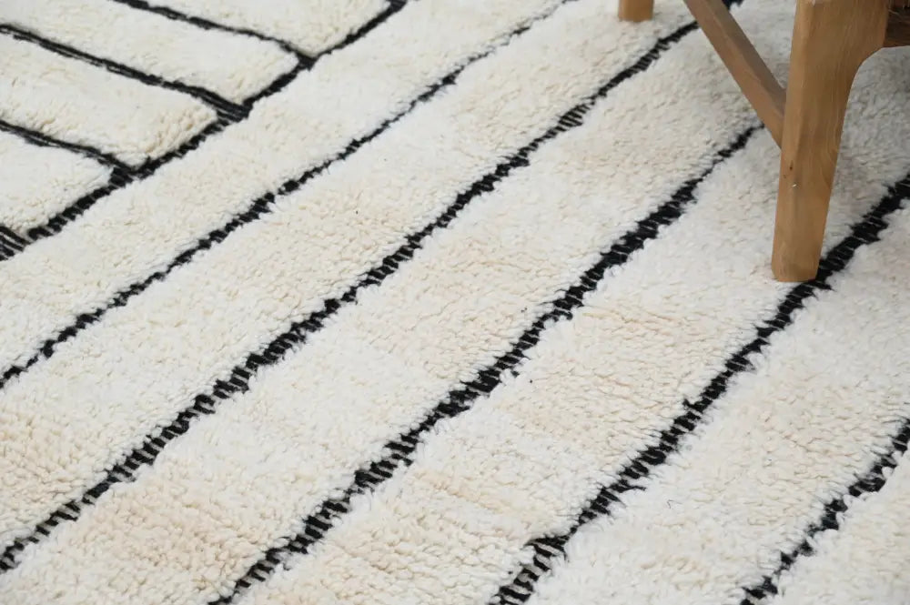 Cream Black Plush Geometric Moroccan Rug