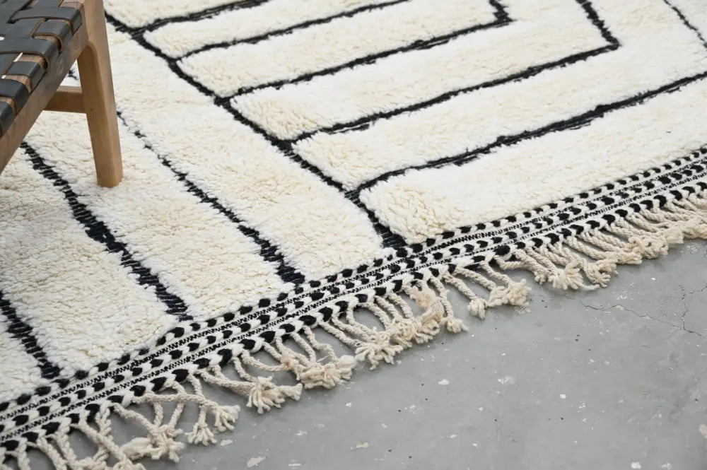 Cream Black Plush Geometric Moroccan Rug