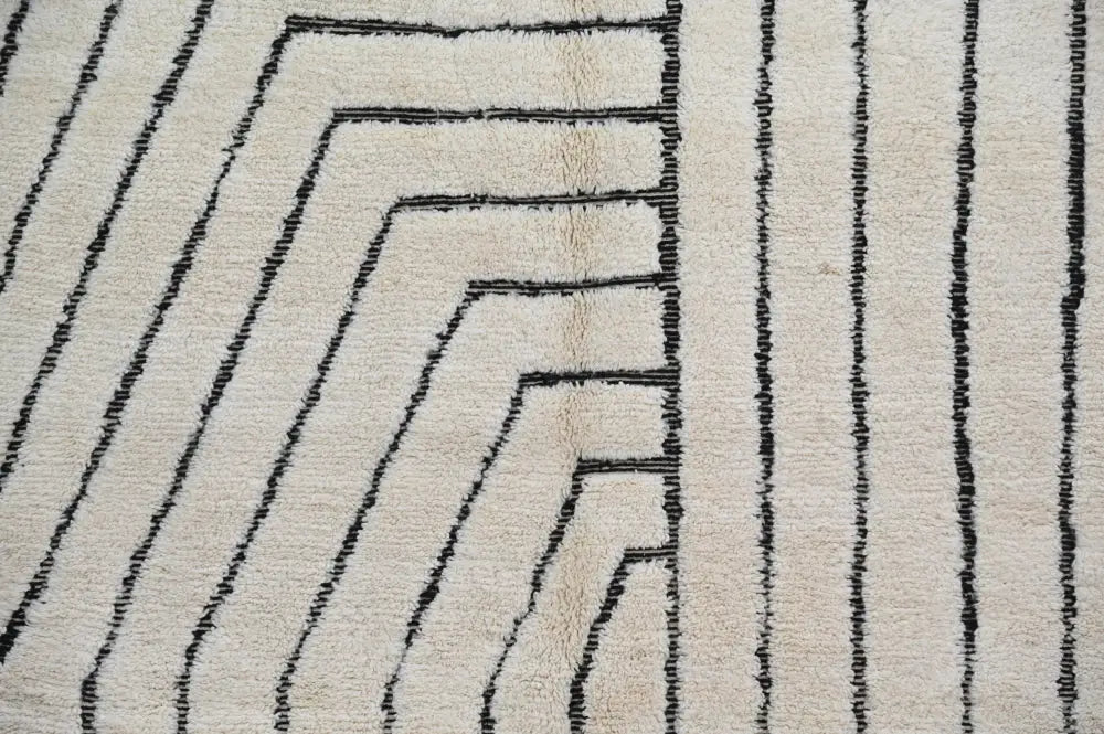 Cream Black Plush Geometric Moroccan Rug