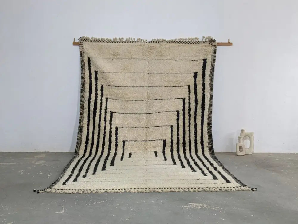 Plush Cream Black Moroccan Rug with Traditional Charm