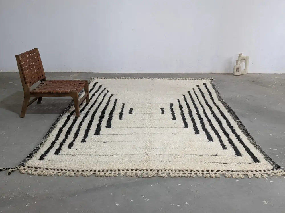 Plush Cream Black Moroccan Rug with Traditional Charm