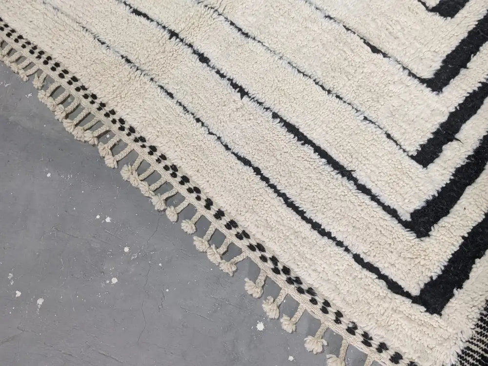 Plush Cream Black Moroccan Rug with Traditional Charm