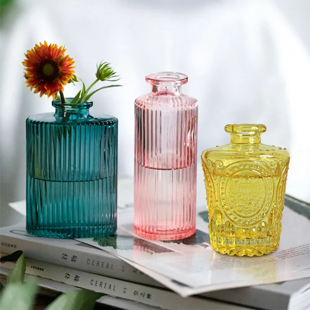 Multicolor Ribbed Glass Vase
