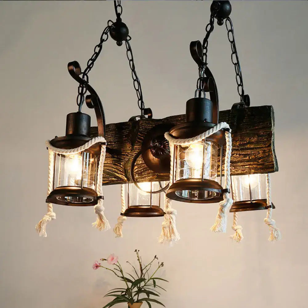 Wood Hemp Rope Chandelier