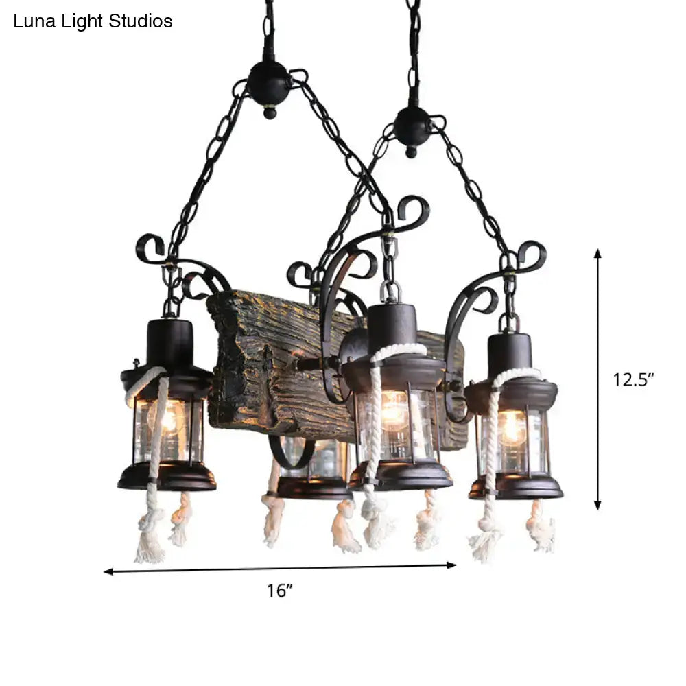 Wood Hemp Rope Chandelier