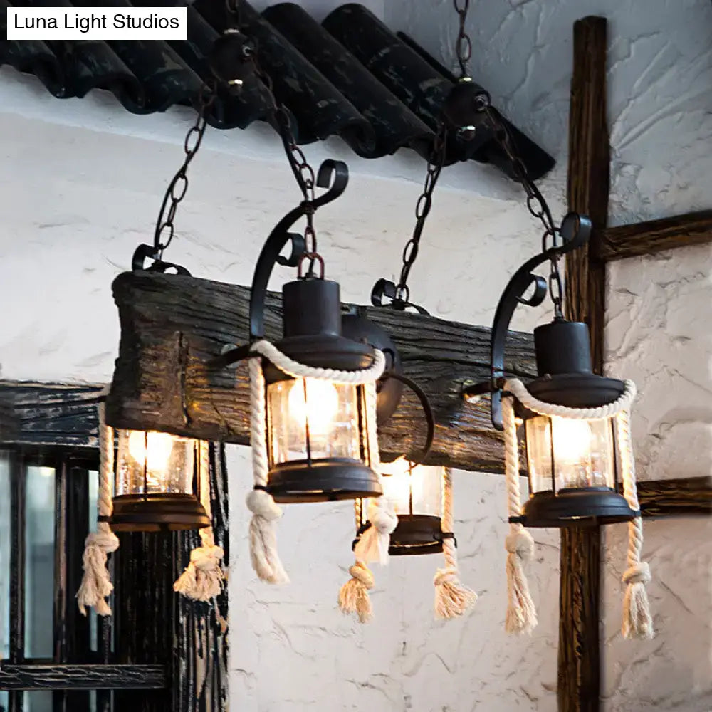 Wood Hemp Rope Chandelier