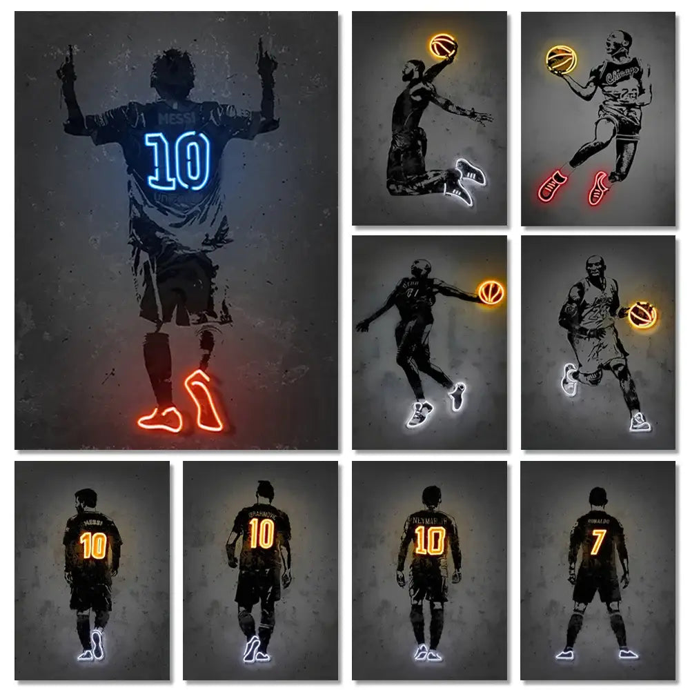Neon Sports Stars Wall Art Multiple Sizes