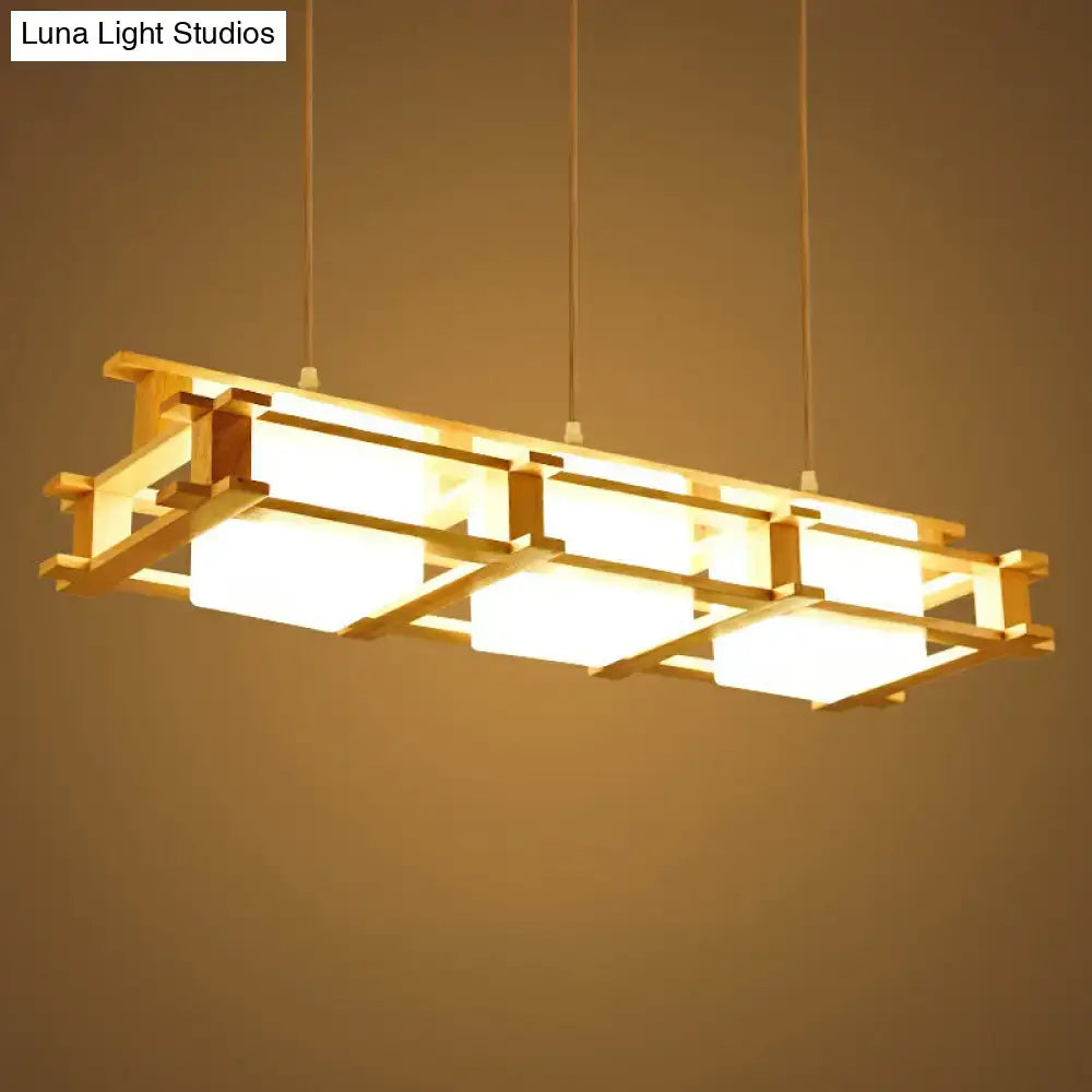 Wood Cage Glass Pendant Light
