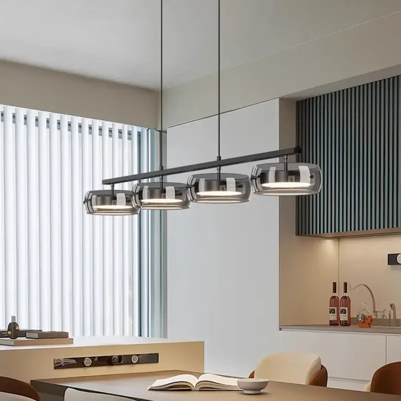 Black Glass Pendant Lamp with Five Glass Shades