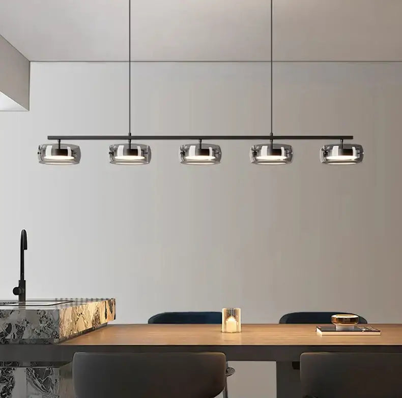 Black Glass Pendant Lamp with Five Glass Shades