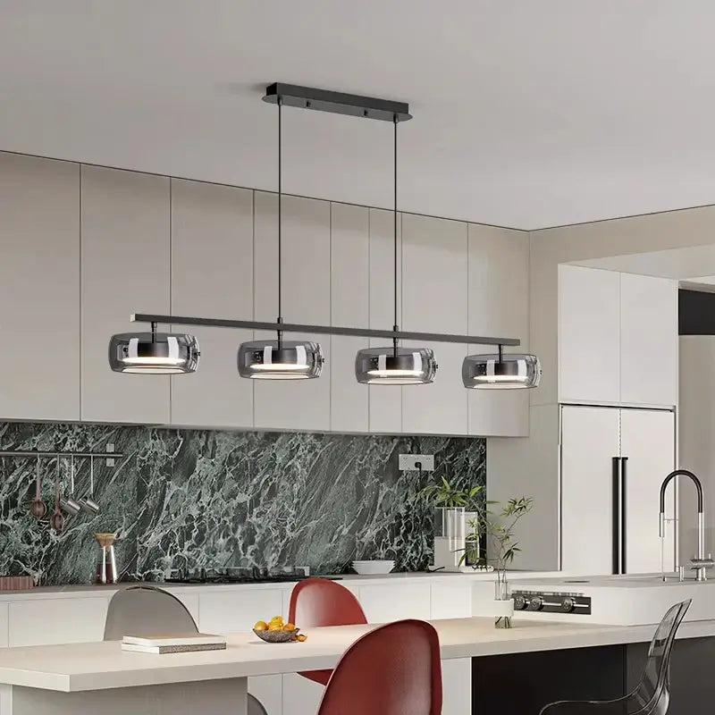 Black Glass Pendant Lamp with Five Glass Shades