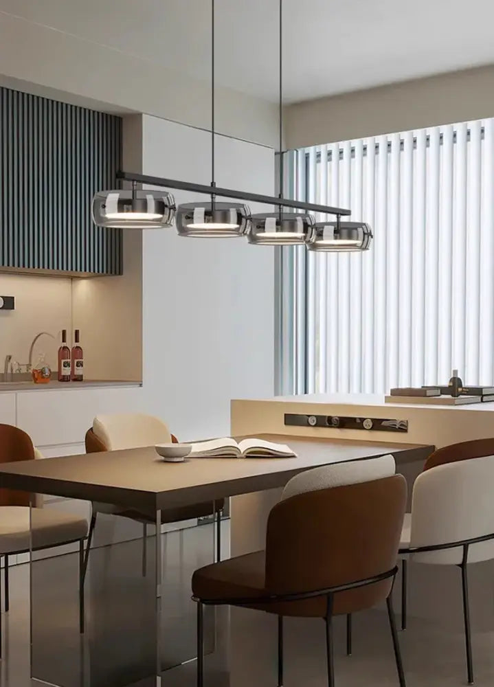 Black Glass Pendant Lamp with Five Glass Shades