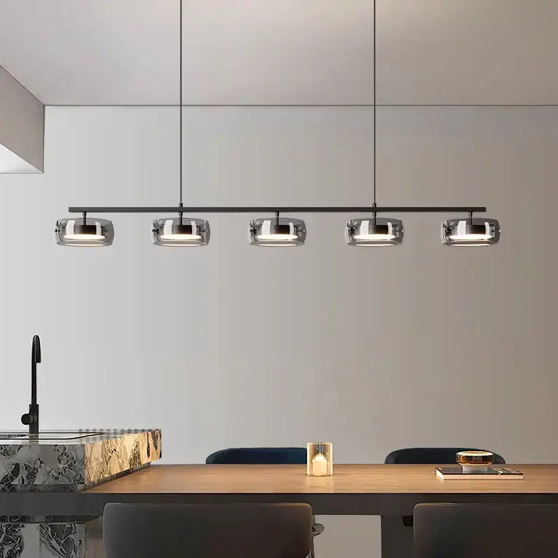 Black Glass Pendant Lamp with Five Glass Shades
