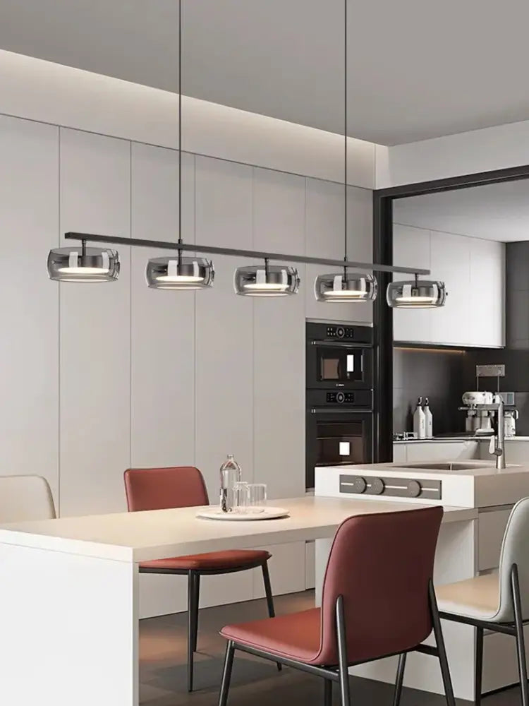 Black Glass Pendant Lamp with Five Glass Shades