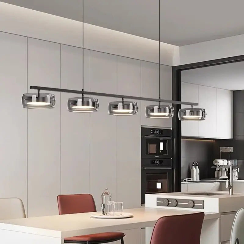 Black Glass Pendant Lamp with Five Glass Shades