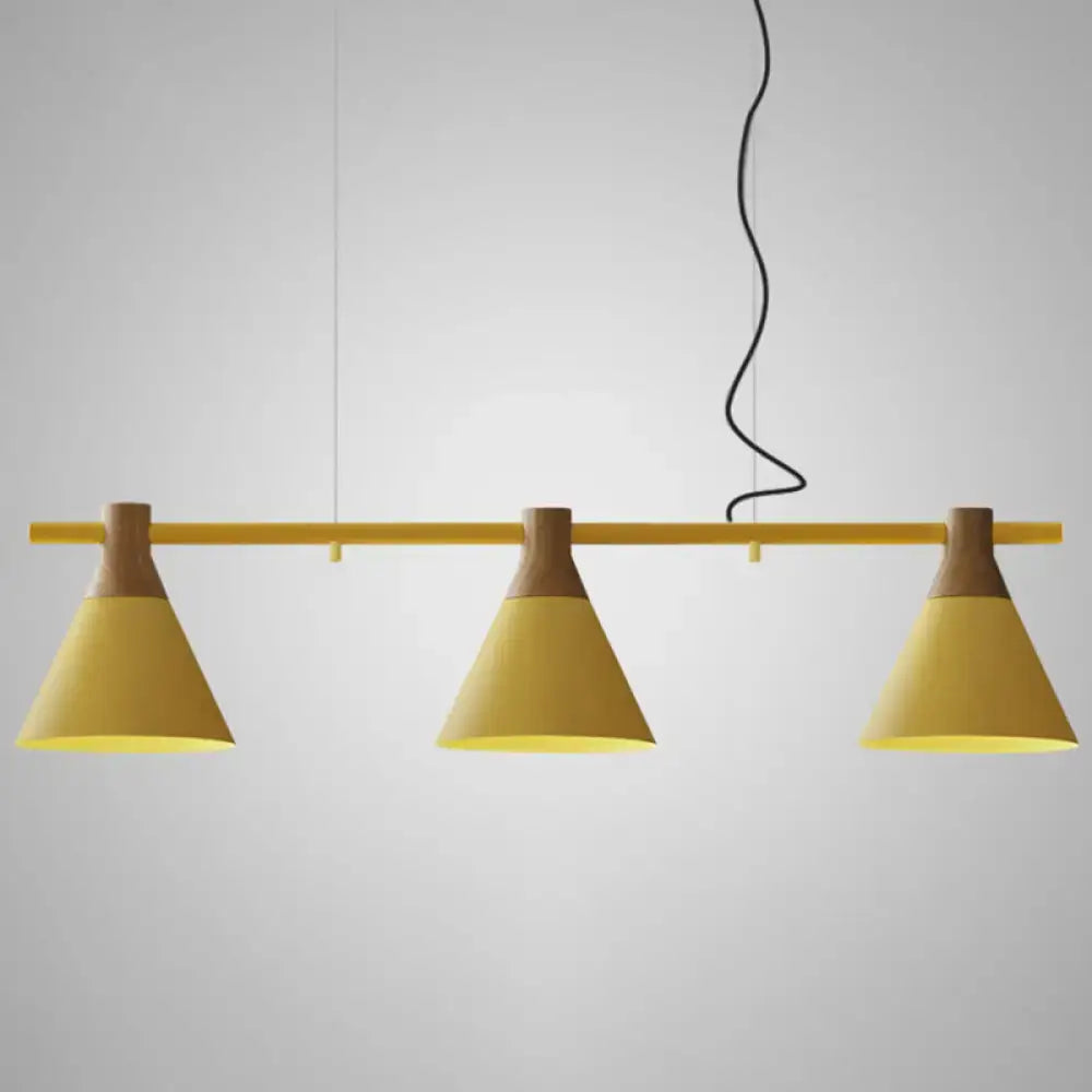 Black Wood Conical Nordic Three-Light Pendant