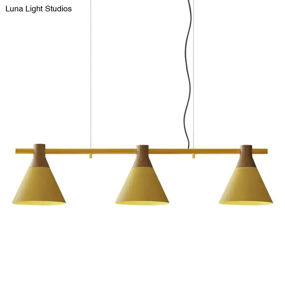 Black Wood Conical Nordic Three-Light Pendant