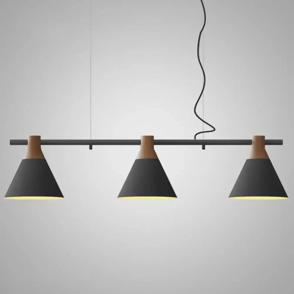 Black Wood Conical Nordic Three-Light Pendant
