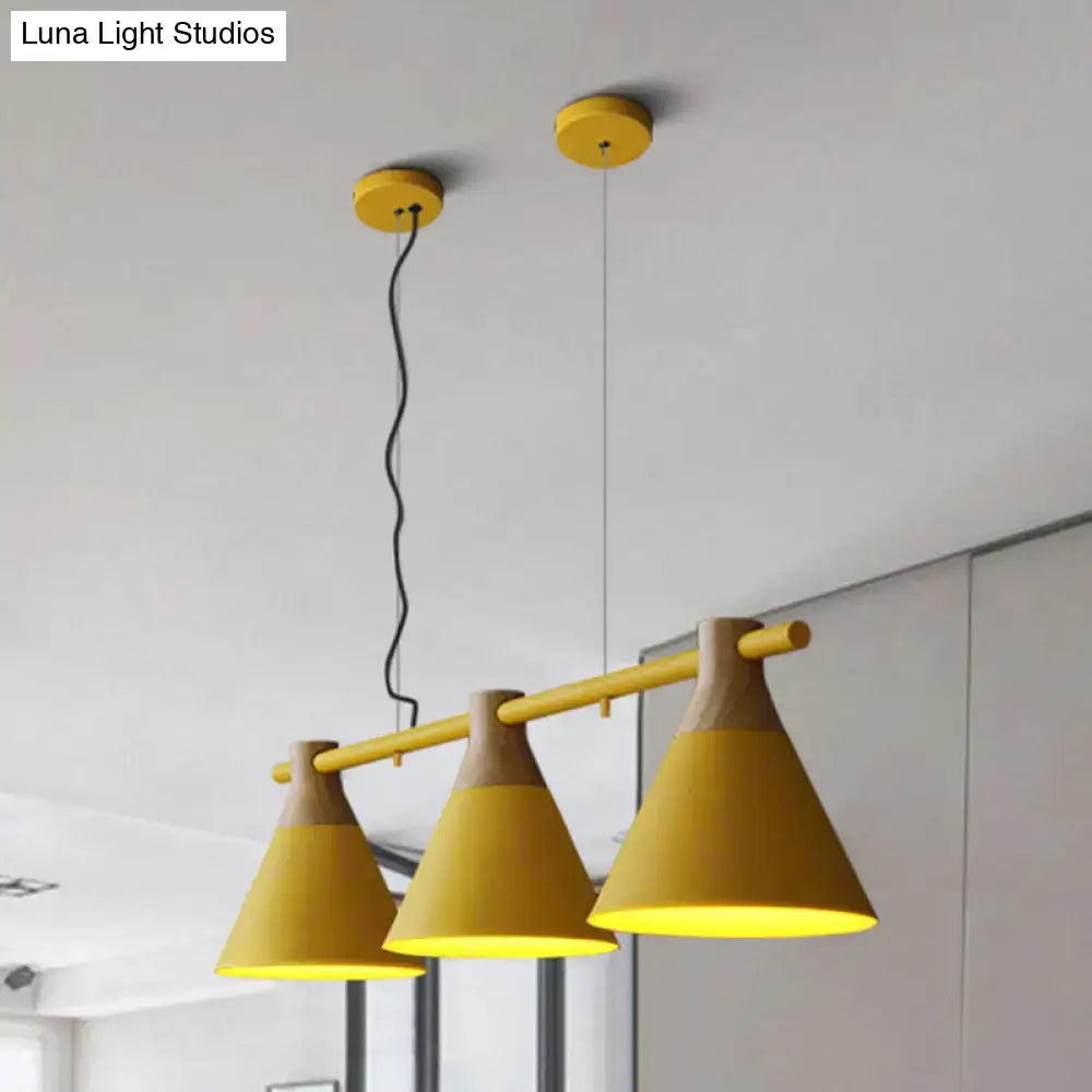 Black Wood Conical Nordic Three-Light Pendant
