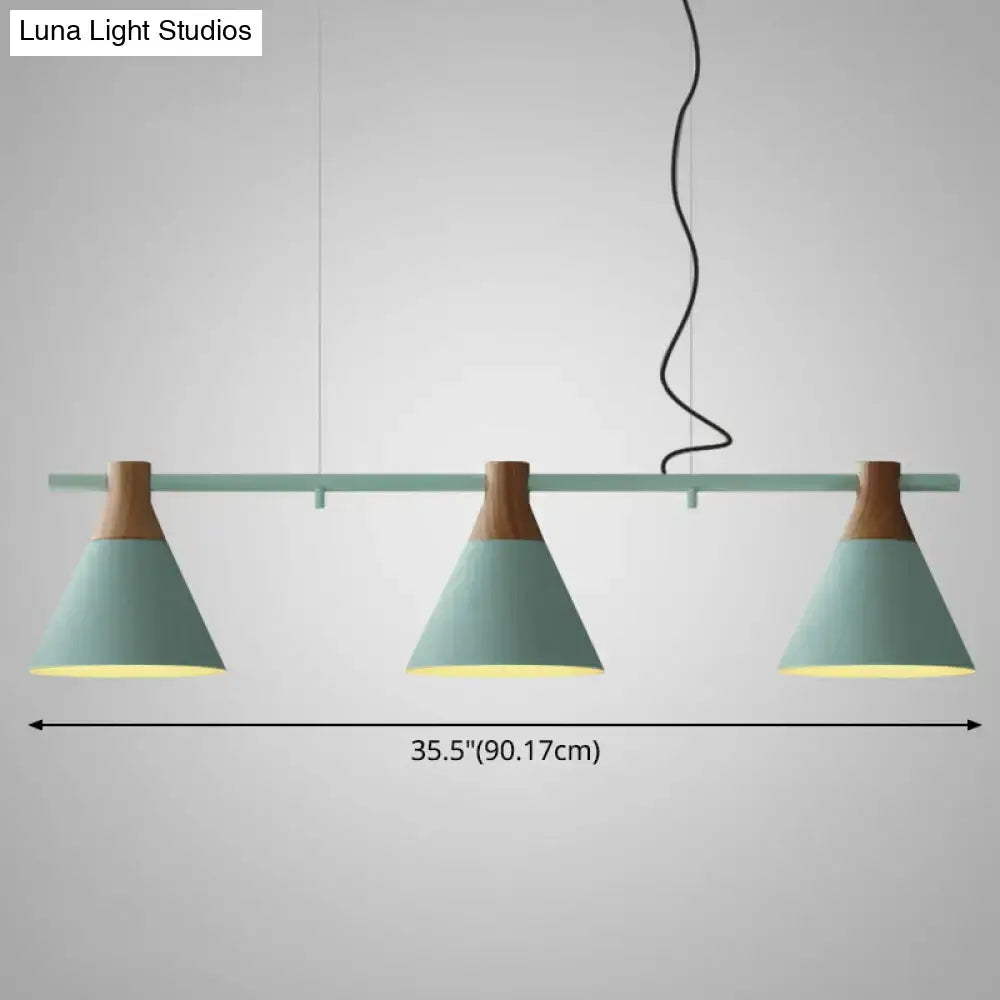 Black Wood Conical Nordic Three-Light Pendant
