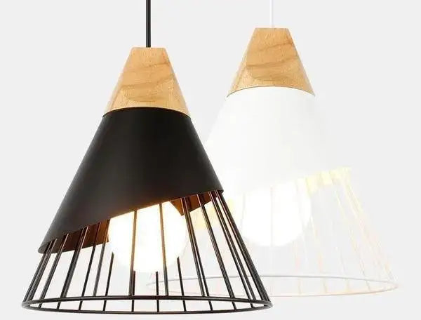White Conical Wood Pendant