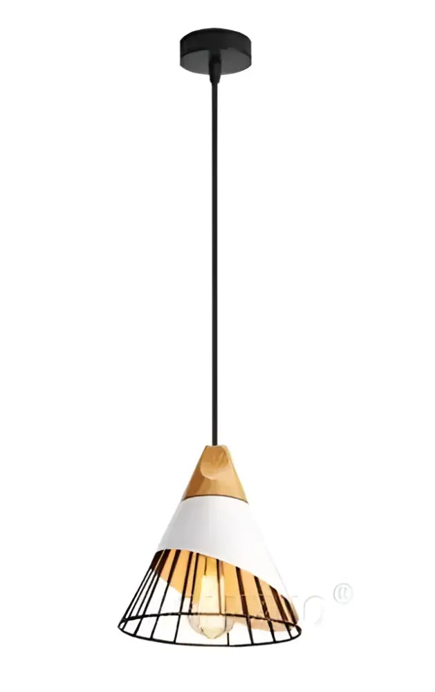 White Conical Wood Pendant