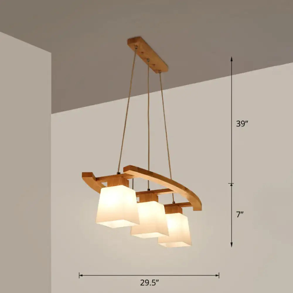 Wood Glass Three-Light Ceiling Fixture
