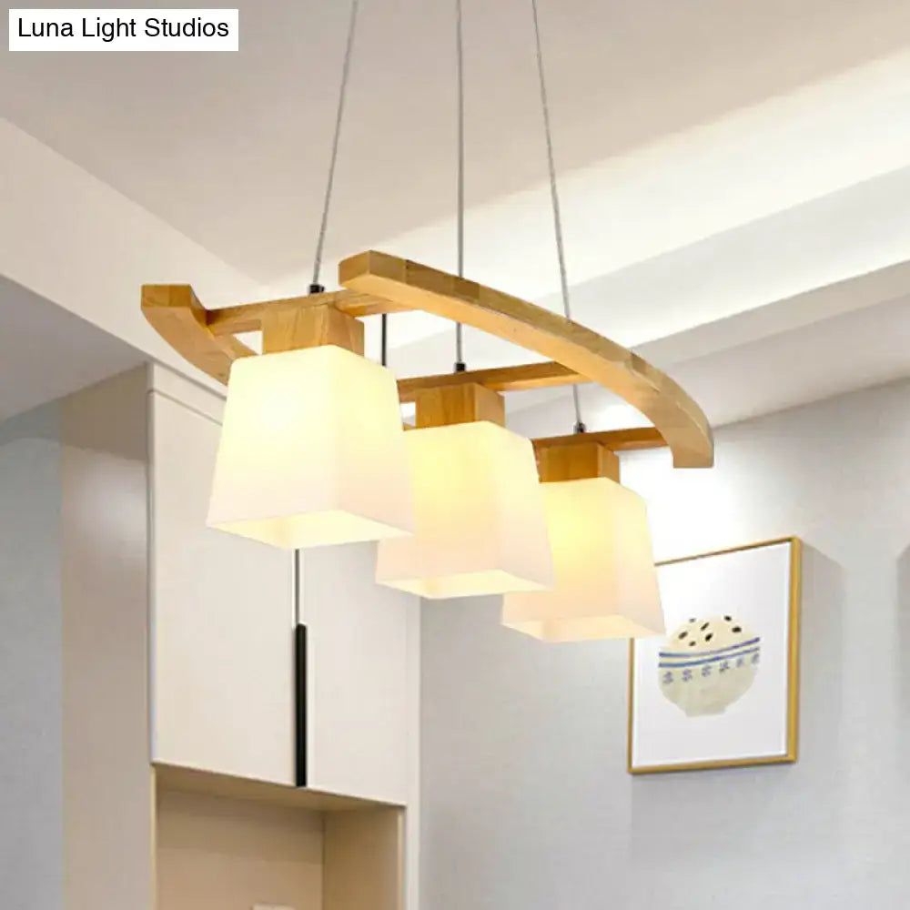 Wood Glass Three-Light Ceiling Fixture