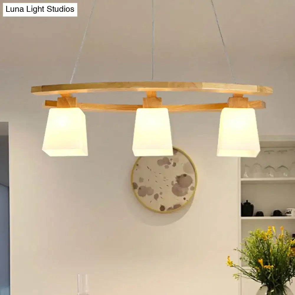 Wood Glass Three-Light Ceiling Fixture