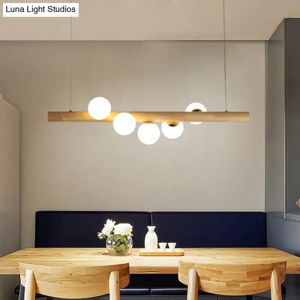Wood Globe Beige Seven-Light Pendant