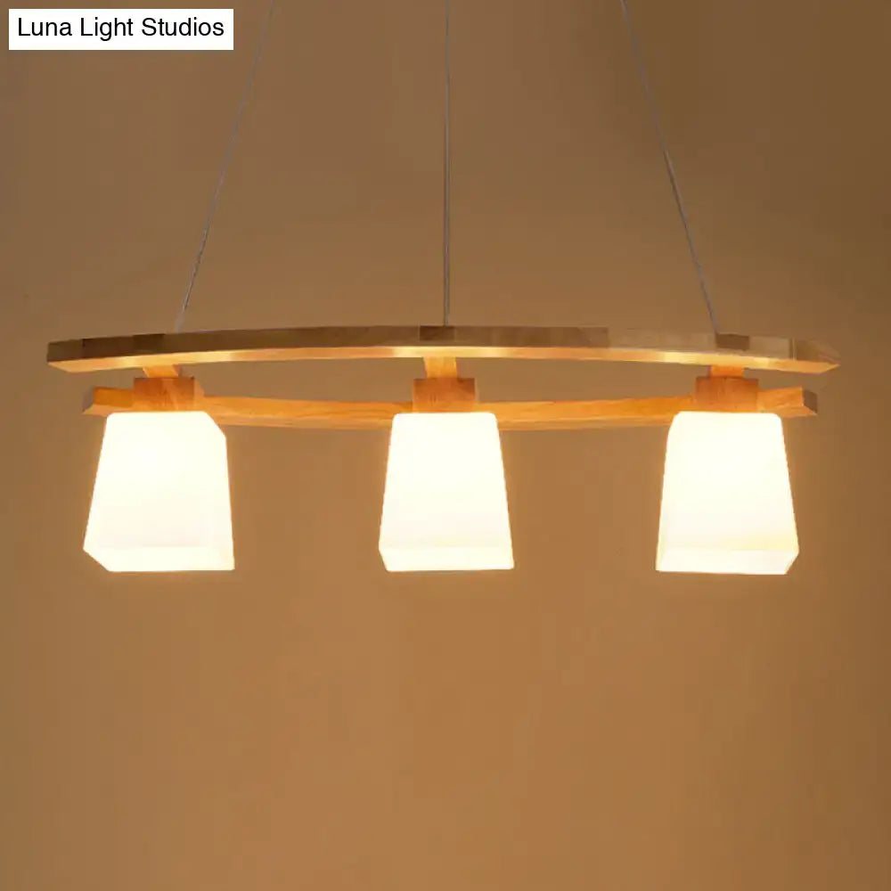 Wood Trapezoidal Glass Shade Pendant Light