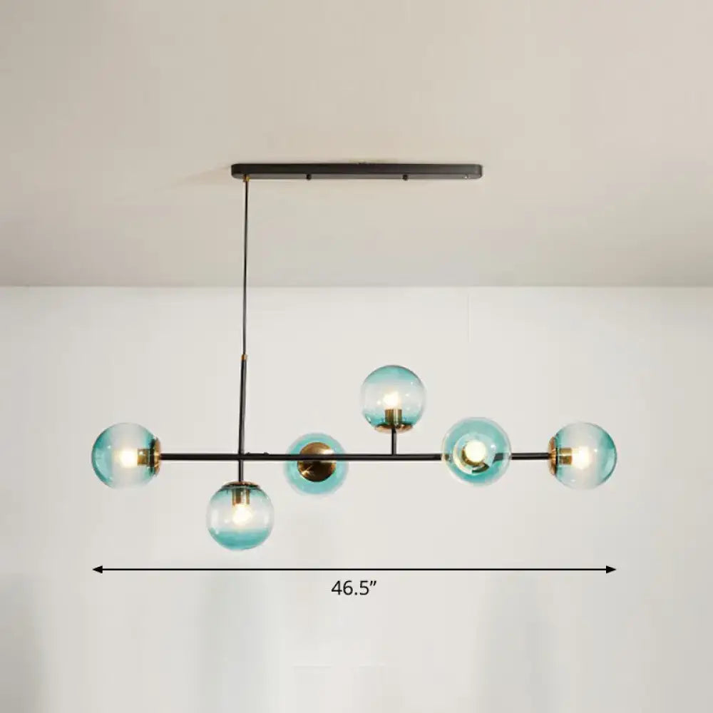 Black Glass Globe Postmodern Six-Light Chandelier