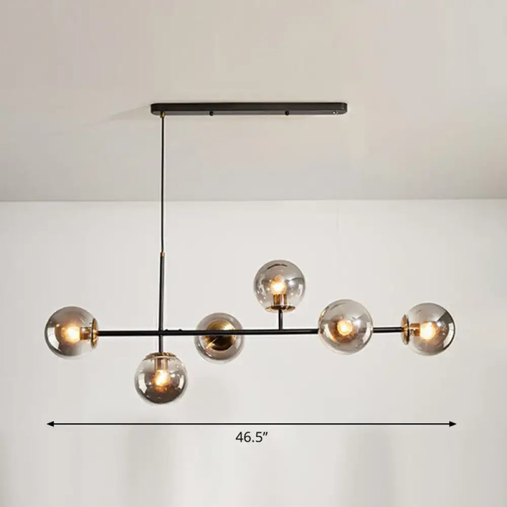 Black Glass Globe Postmodern Six-Light Chandelier